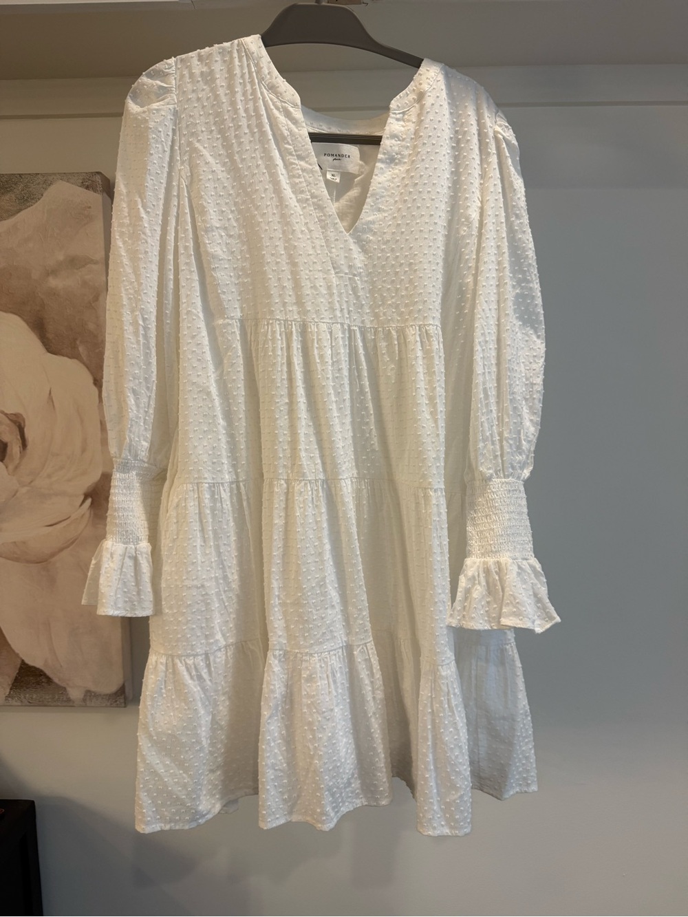 Pomander Place White Swiss Dot V-Neck Tiered Mini Dress